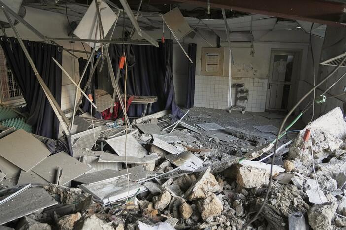 The outpatient and laboratory wards of the Al-Ahli Arab Baptist hospital are seen after being hit by an Israeli army strike late Saturday, following a warning issued by the army to evacuate patients, in Gaza City, on Sunday.