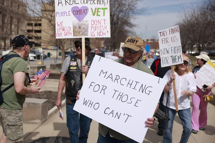Veterans gathered in Indianapolis and in places across the country on March 14 to protest the Trump administration's staff and budget cuts to the Department of Veterans Affairs.