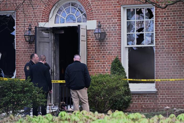 Investigators are on the scene after an overnight fire at the governor's official residence on Sunday, April 13, 2025 in Harrisburg.