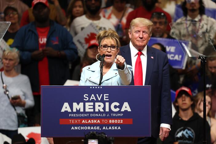 Former Alaska Gov. Sarah Palin campaigned for the state's U.S. House seat in 2022 with the support of President Trump. She did not win. A retrial of her defamation case against <em>The New York Times</em> is slated to begin Monday.