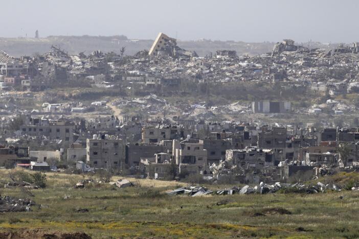 A view over ruined buildings in the northern Gaza Strip as seen from a position on the Israeli side of the border on April 2, southern Israel. Defense Minister Israel Katz has said Israel will "capture extensive territory" to be added to "buffer zones" in the Gaza Strip after the military expanded its ground assault.