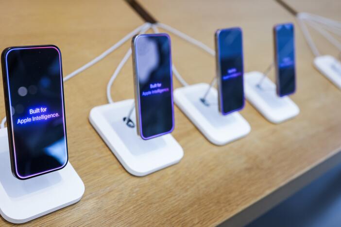 Versions of the new Apple iPhone 16 are displayed at an Apple store in in Manhattan Beach, Calif., on April 8.