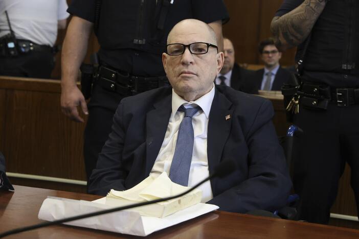 Harvey Weinstein appears in court for a pre-trial hearing on Wednesday, April 9, 2025 in New York.