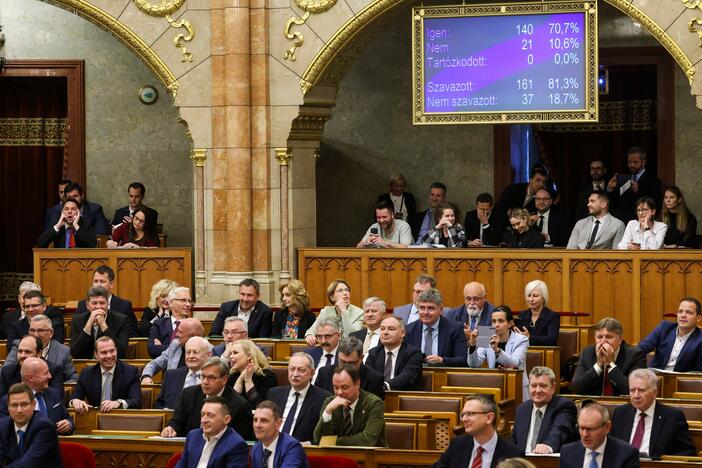 Hungary's parliament has passed an amendment to the constitution that allows the government to ban public events by LGBTQ+ communities, in Budapest, Hungary on Monday.