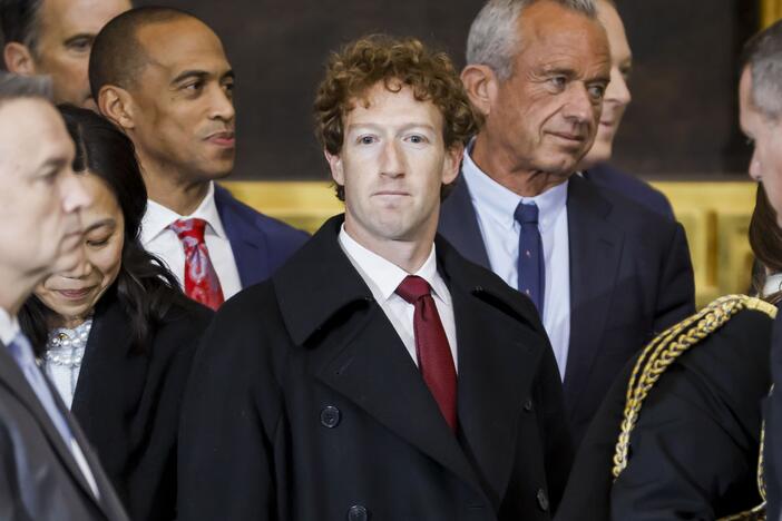 Mark Zuckerberg, the CEO of Meta, at President Trump's inauguration at the U.S. Capitol on Jan. 20. Meta faces an antitrust trial that begins Monday.