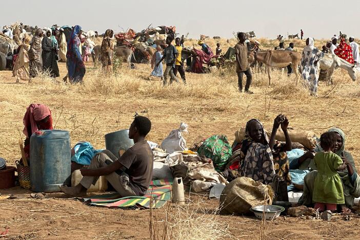Sudan's paramilitary Rapid Support Forces (RSF) announced on April 13 that it had taken control of the famine-hit Zamzam camp for the internally displaced. Here, people who fled the Zamzam camp after it fell under RSF control rest in a makeshift encampment in an open field in Sudan's western Darfur region on Sunday.