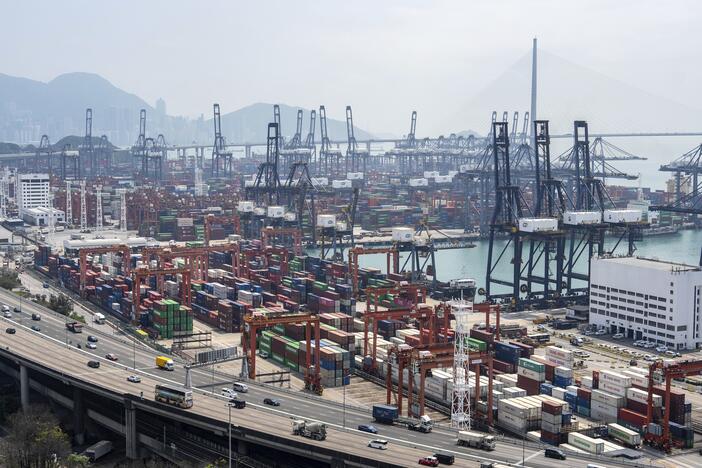 Containers pile up at Kwai Chung Container terminal in Hong Kong.