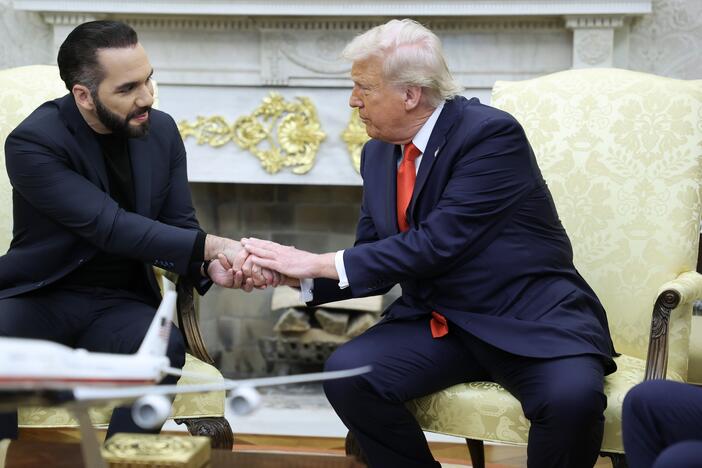 President Trump meets with President Nayib Bukele of El Salvador in the Oval Office on April 14.