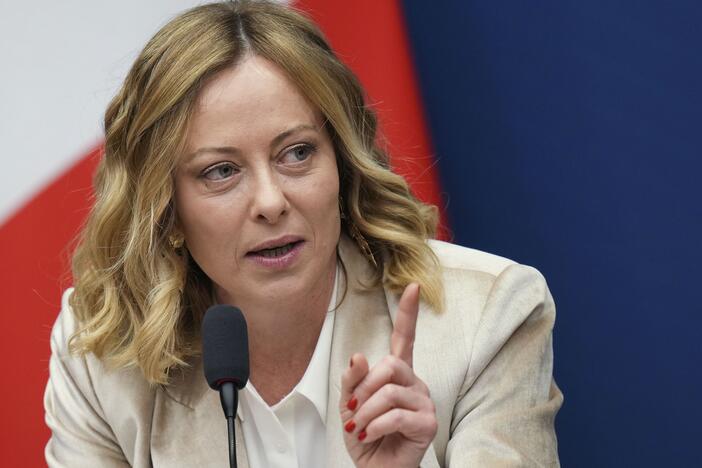 Italian Premier Giorgia Meloni holds a year-end press conference in Rome in January.