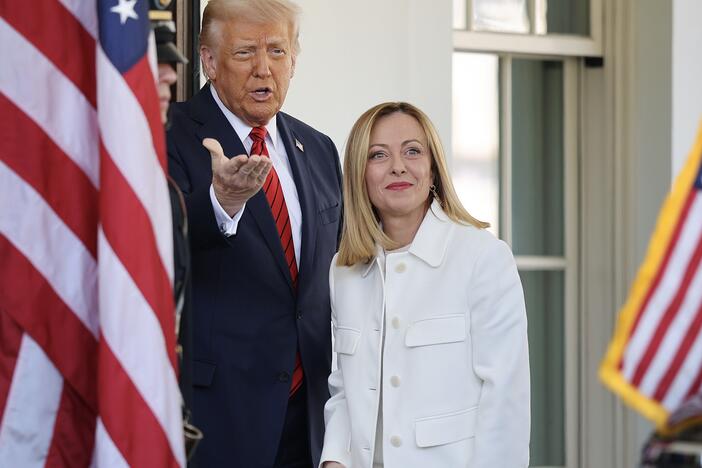 President Trump greets Italian Prime Minister Giorgia Meloni outside the West Wing of the White House on Thursday.