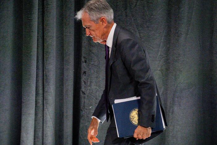 Powell says he's determined to serve out the rest of his term, which runs through spring of 2026. In the picture, Powell departs after speaking at an an Economic Club of Chicago event in Chicago on April 16, 2025.