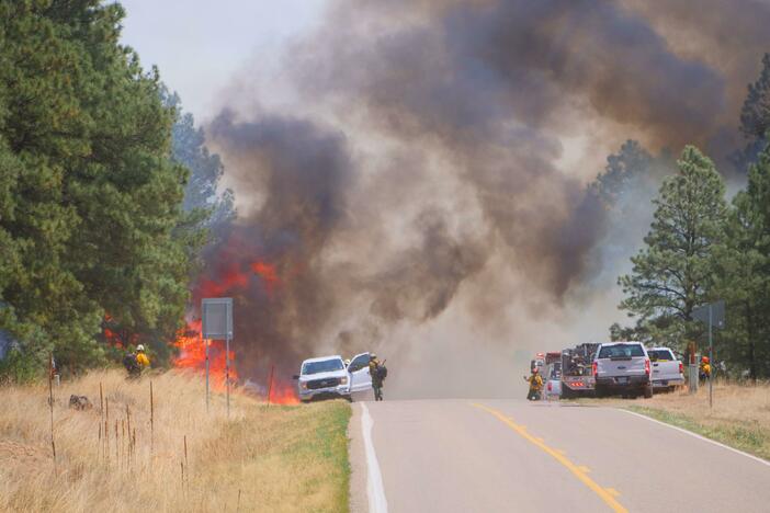 The Hermits Peak fire approaches Highway 434 at Christmas Tree Canyon in New Mexico in 2022