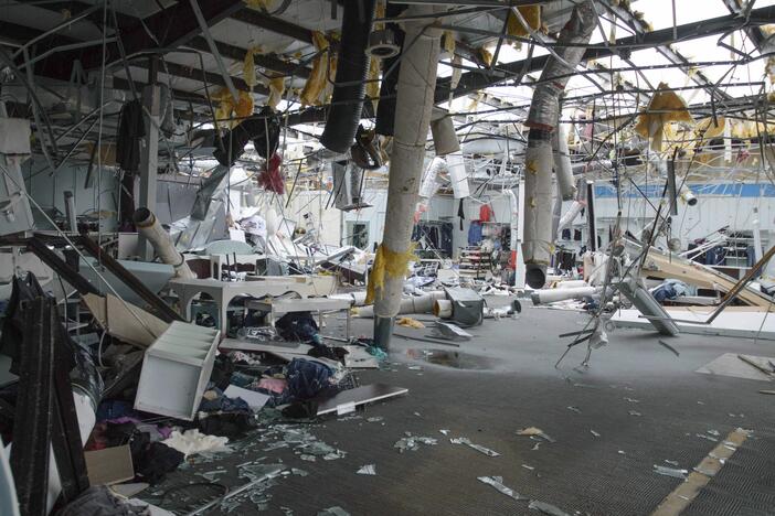 Damage to Maurices clothing is shown in Ada, Okla., after severe weather passed the area on Sunday.
