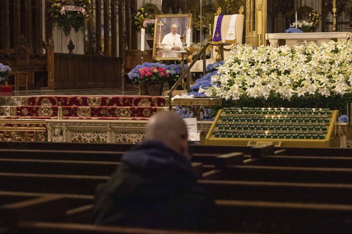 A parishioner prays at St. Patrick's Cathedral, Monday, April 21, 2025, in New York.