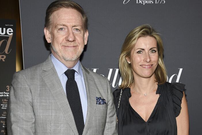 "60 Minutes" executive producer Bill Owens, left, shown with executive editor Tanya Simon in 2019. Owens resigned Tuesday, saying corporate leaders were no longer letting him "make independent decisions based on what was right for 60 Minutes, right for the audience."