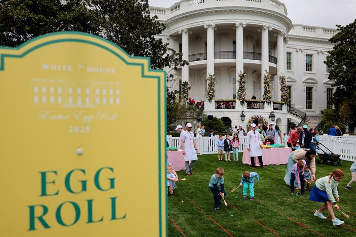 WASHINGTON, DC - APRIL 21: Children and their parents participate in the White House Egg Roll on the South Lawn on April 21, 2025 in Washington, DC. The White House is expecting thousands of children and adults to participate in the annual tradition of rolling colored eggs down the White House lawn, which was started by President Rutherford B. Hayes in 1878. (Photo by Chip Somodevilla/Getty Images)