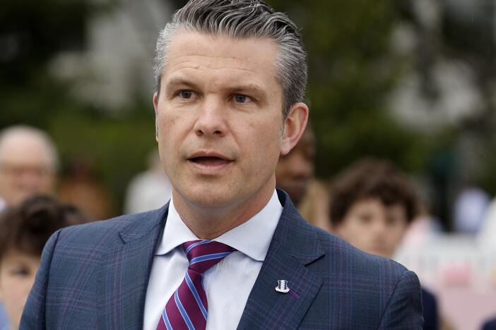 Secretary of Defense Pete Hegseth speaks to reporters during the White House Easter Egg Roll on the South Lawn of the White House on April 21, the day after <em>The New York Times </em>reported that he shared information last month to a second private Signal group chat about upcoming strikes in Yemen.