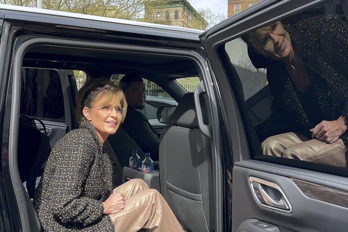 Former Alaska Gov. Sarah Palin leaves Manhattan federal court on Tuesday in New York. A jury has concluded <em>The New York Times </em>did not libel Palin in a 2017 editorial that contained an error that she says damaged her reputation.