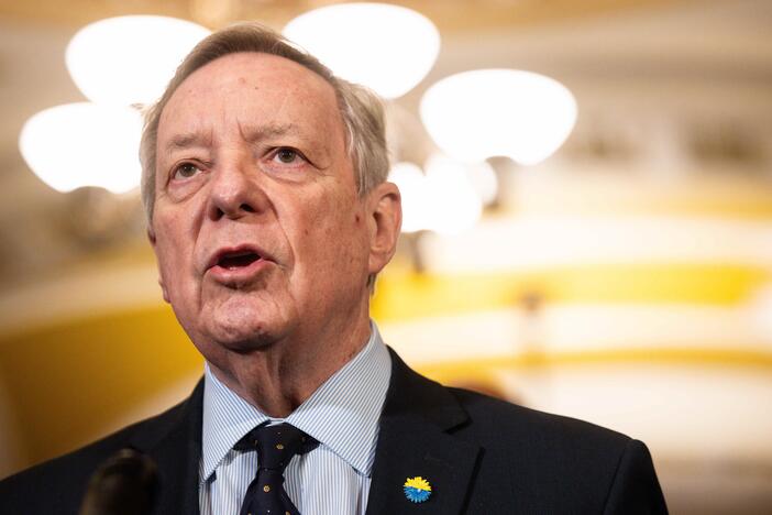 Sen. Richard Durbin, D-Ill., speaks during a news conference at the U.S. Capitol on March 4.