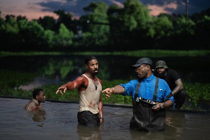 Michael B. Jordan and director Ryan Coogler on set of <em>Sinners</em>.
