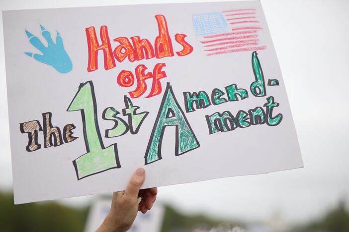 People gathered to protest the Trump administration during the 'Hands Off' protest on the National Mall in Washington, D.C. on April 5, 2025.