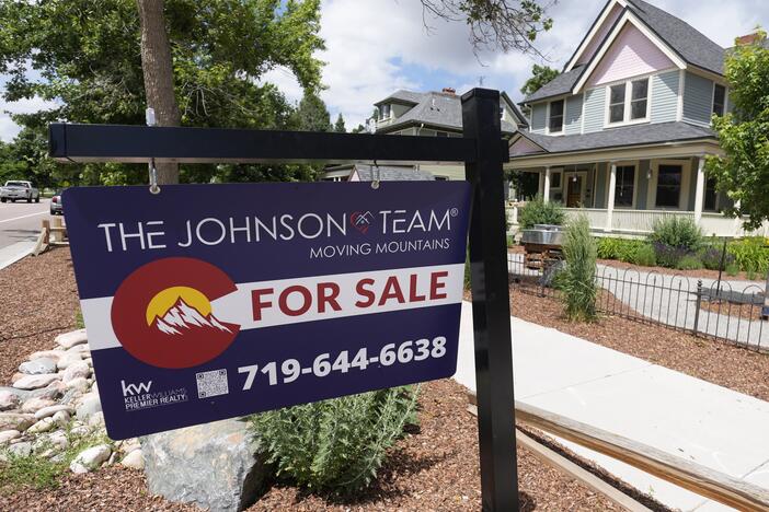 Sales of existing homes slipped in March, amid elevated mortgage rates. Here, a home for sale in Colorado Springs, Colo., in 2023.