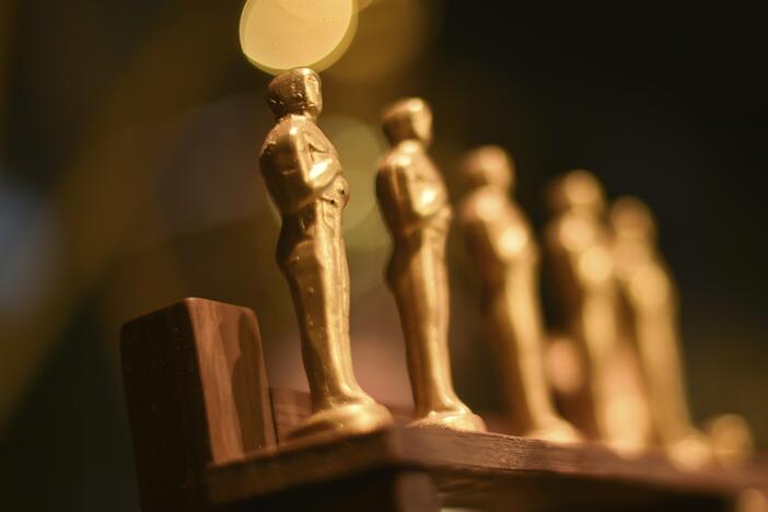 Oscar statues in a press preview in February 2025.