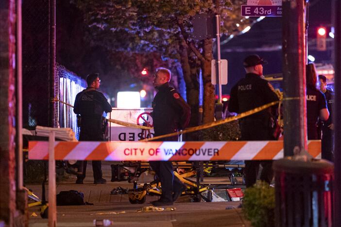 Vancouver police secure the scene after a car drove into a crowd at the Lapu Lapu Festival in Vancouver, British Columbia on Saturday.