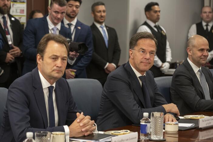 NATO Secretary General Mark Rutte attends a meeting with U.S. Defense Secretary Pete Hegseth (not pictured) at the Pentagon in Washington, D.C., U.S., April 24, 2025.