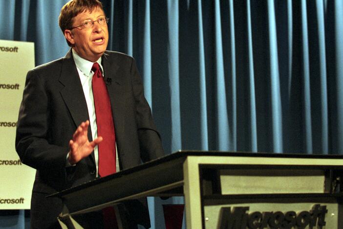 In 2001, Microsoft Chief Software Architect Bill Gates comments at Microsoft headquarters in Redmond, Wash., on the U.S. Court of Appeals decision to overturn a lower court's ruling that the software giant be broken up.