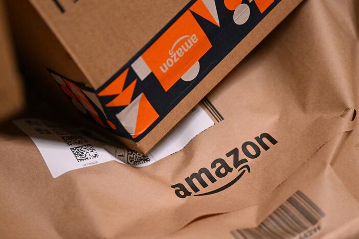 A photo shows an Amazon package in a facility in Horn-Bad Meinberg, western Germany, in December 2024.