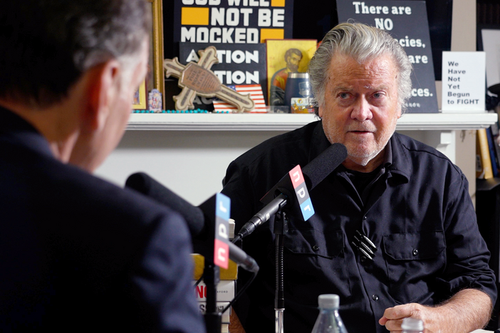 Steve Inskeep interviews Steve Bannon at Bannon's Washington, D.C. home studio.