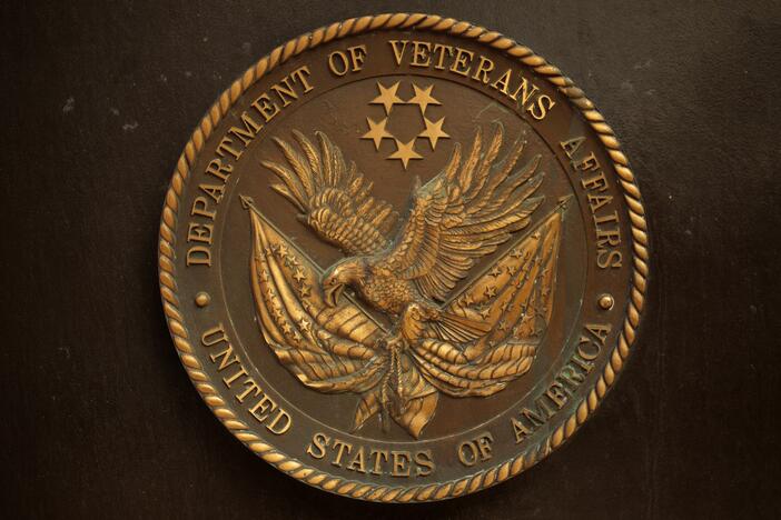 A plaque with the Department of Veterans Affairs' seal is displayed outside the department's headquarters in Washington, D.C.