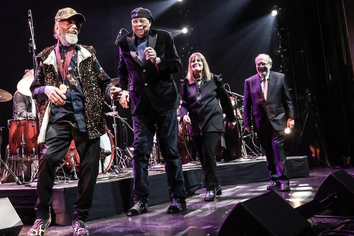 The 2025 class of the NEA's Jazz Masters was celebrated at a concert at the Kennedy Center in Washington, D.C., on Saturday. This year's fellows included (from left to right) saxophonist Marshall Allen, pianists Chucho Valdés and Marilyn Crispell and the critic Gary Giddins.