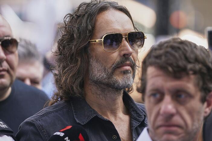 Russell Brand arrives at Westminster Magistrates' court in London, Friday, May 2, 2025, where he faces, rape and sexual assault charges involving four women.