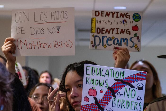 Demonstrators protesting a bill that would've allowed schools to deny students based on immigration status at the Tennessee Capitol in Nashville.