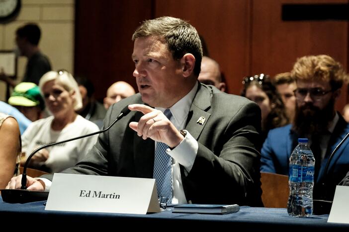 Ed Martin, now the interim U.S. attorney for the District of Columbia, speaks at a hearing on Capitol Hill on June 13, 2023.