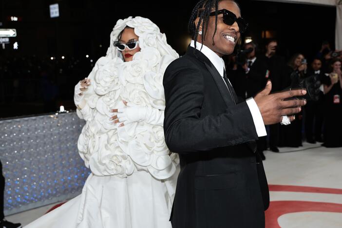 Rihanna and A$AP Rocky at the 2023 Met Gala. The rapper is one of the co-chairs of this year's gala.