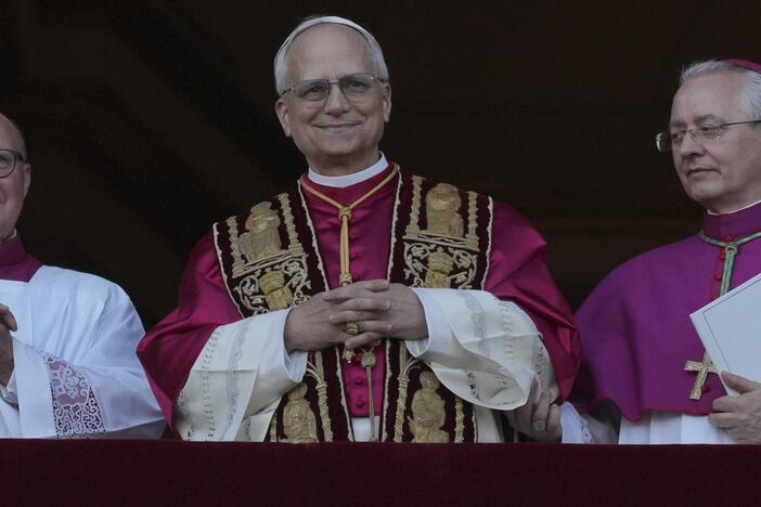 Newly elected Pope Leo XIV appears on the balcony of St. Peter's Basilica at the Vatican on Thursday.