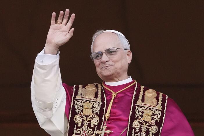 Pope Leo XIV appears on the central loggia of St. Peter's Basilica after being chosen the 267th pontiff of the Roman Catholic Church,  at the Vatican, Thursday, May 8, 2025.