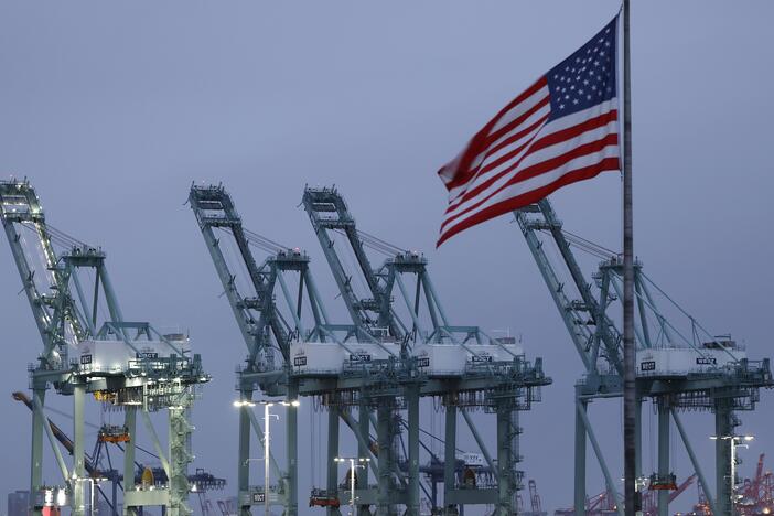 A view of shipping cranes at the Port of Los Angeles on May 06, 2025 in San Pedro, California. Los Angeles and Long Beach ports are seeing significant drops in expected cargo ships coming into port this week due to tariffs imposed by the Trump Administration.