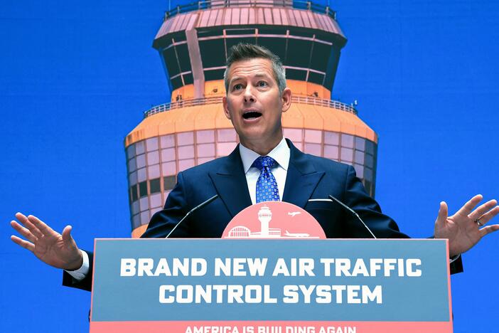 U.S. Transportation Secretary Sean Duffy speaks at an event unveiling a new U.S. air traffic control system at the Department of Transportation on Thursday in Washington, D.C.