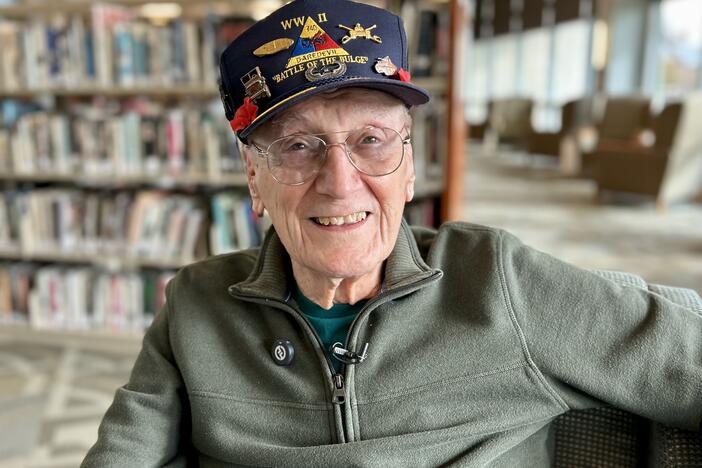 Harry Miller, a veteran of the Army and Air Force, is pictured in the library of the Armed Forces Retirement Home in Washington, D.C.