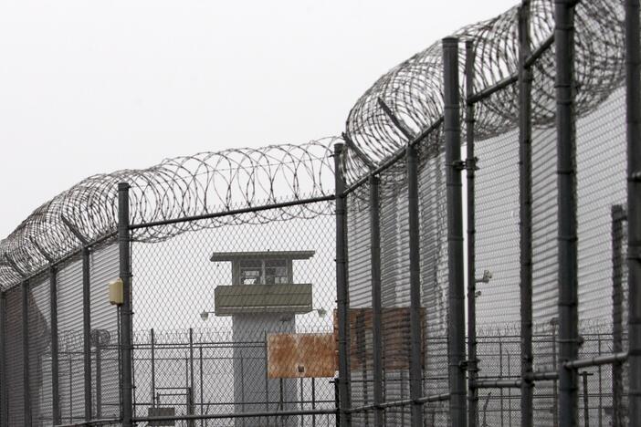 A guard tower and barbed wire fencing stand outside Sing Sing on Feb. 16, 2020, in Ossining, N.Y.