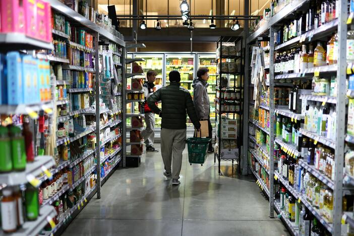 People shop in a supermarket in New York City on Feb. 20, 2025.