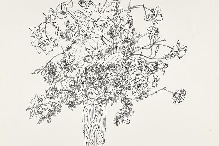 Ruth Asawa, <em>Albert's Rose Bouquet </em>(PF.564), 1990; private collection. This bouquet, given to the artist around Mother's Day in May 1990 by her husband, Albert Lanier, was among the many Asawa sketched over the years.