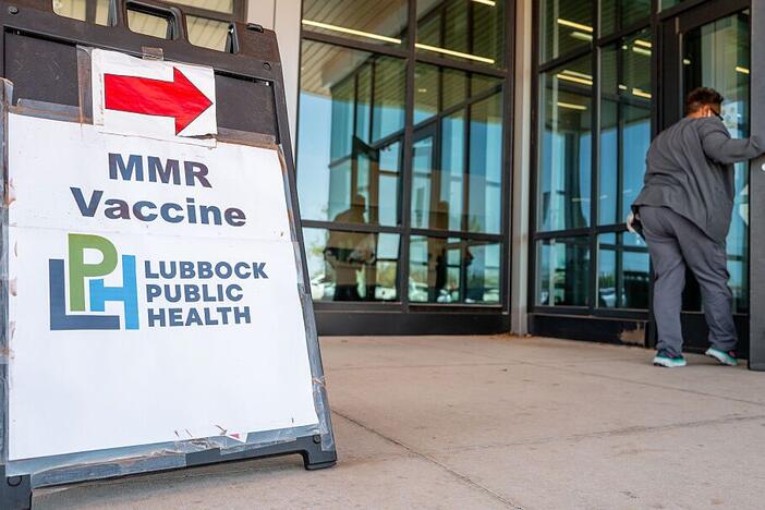 Instructions for a Measles vaccination is seen outside of the Lubbock Public Health facility on April 09, 2025 in Lubbock, Texas.