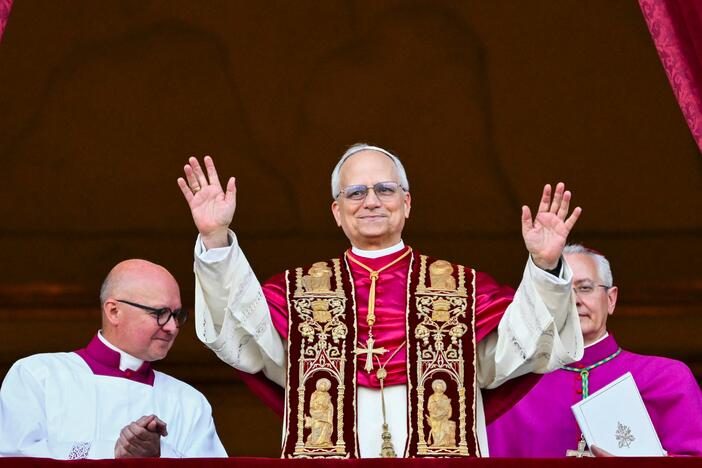 Pope Leo XIV greets followers for the first time after being elected pope.