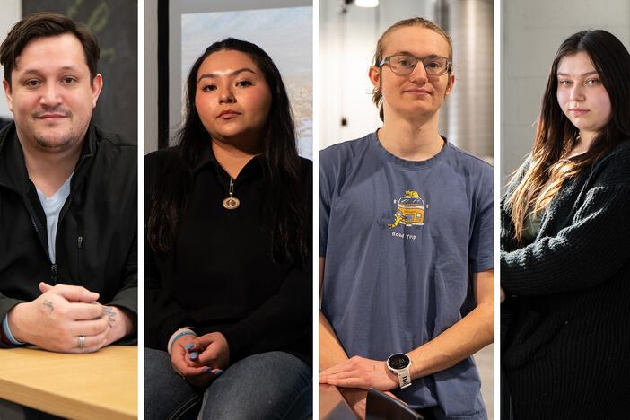 Muscatine Community College students in Iowa may get to pursue bachelor's degrees. From left: Jake Siefers is majoring in psychology, Elexiana Oliva is majoring in criminal justice, Shiloh Morter plans to become an engineer and Jaylea Perez is pursuing psychology.