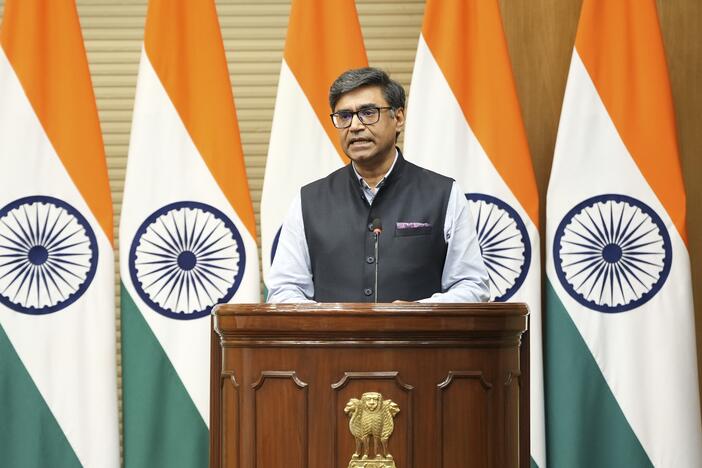 India's Foreign Secretary Vikram Misri addresses a press briefing in New Delhi on Saturday.
